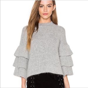 Endless Rose Gray Tiered Ruffle Sleeve Sweater L